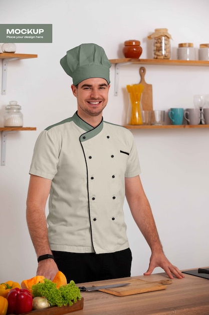 PSD man met chef-jacket mockup