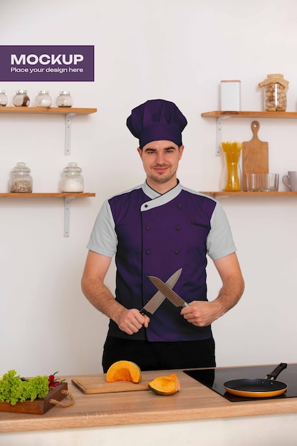 Man met chef-jacket mockup