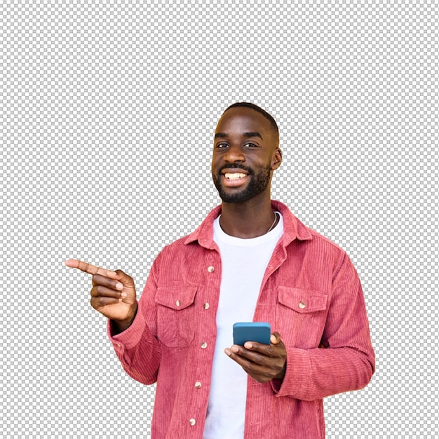 Man met een telefoon en wijst