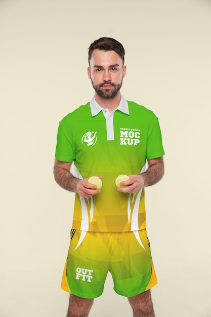 PSD man met tennisoutfit mockup