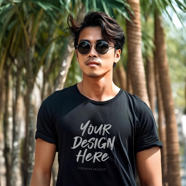 PSD man met zwart t-shirt psd mockup