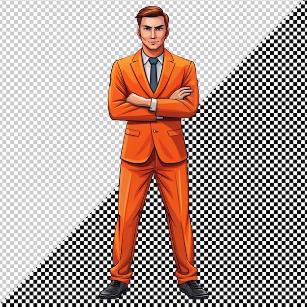 PSD man in orange suit vector on transparent background