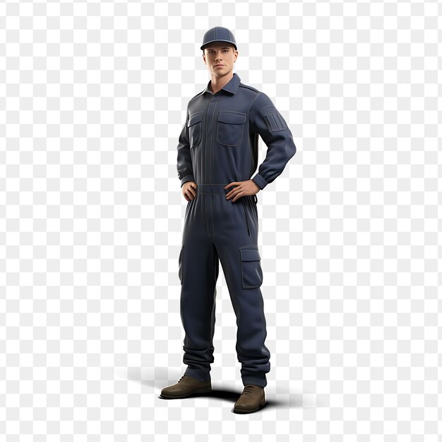 PSD a man in overalls stands in front of a white background