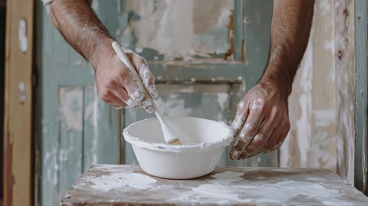PSD man painting with white paint