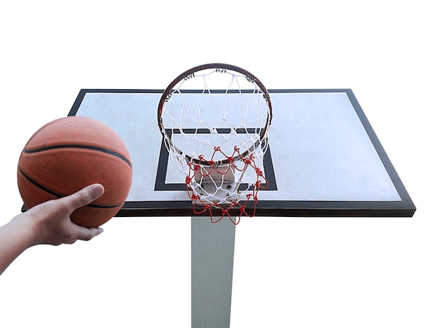 PSD a man play basketball low angle view of basketball hoop transparent background