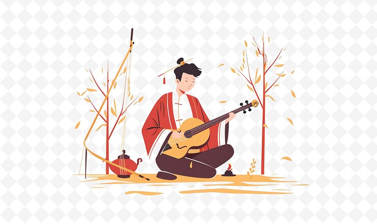 PSD a man playing the guitar in the forest