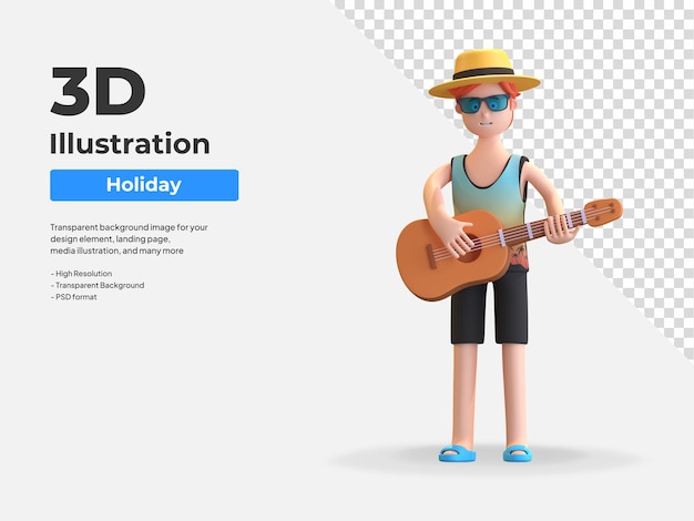 Человек играет на гитаре на пляже 3d иллюстрация персонажа