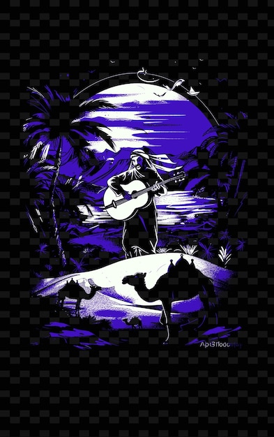 PSD a man playing guitar under a palm tree