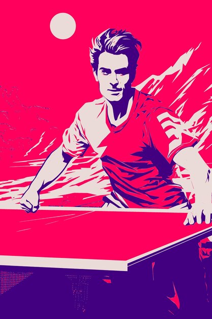 PSD a man playing ping pong on a red table