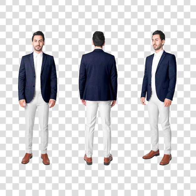 man png mockup in navy suit formal wear fashion full body set