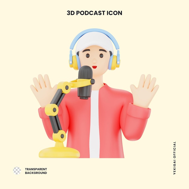 Man Podcaster 3D Подкаст Иллюстрация для веб-приложения uiux инфографика и т.д.