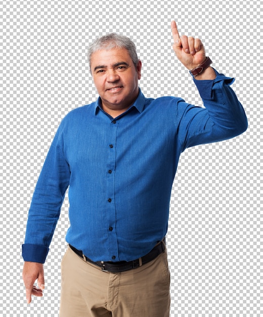 Man pointing up with finger