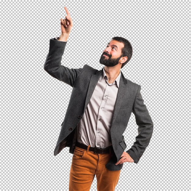man pointing up