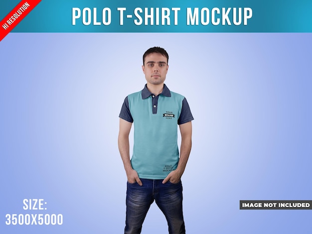 Uomo in polo t-shirt mockup vista frontale