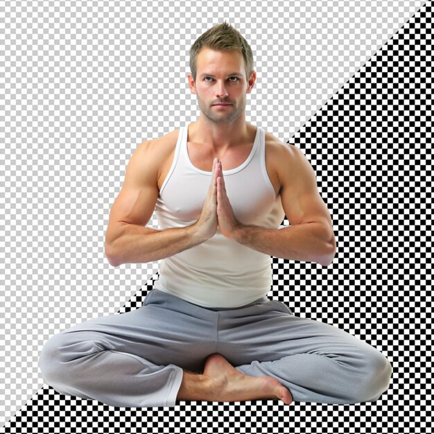 PSD man practicing yoga on transparent background