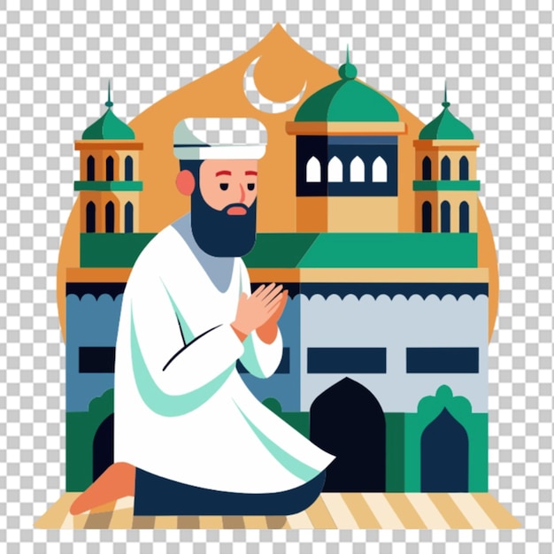 PSD man praying at mecca transparent background