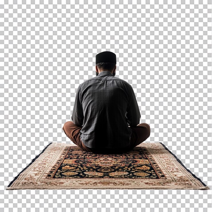 PSD a man praying on a prayer mat ideal for religious themes isolated against a transparent background
