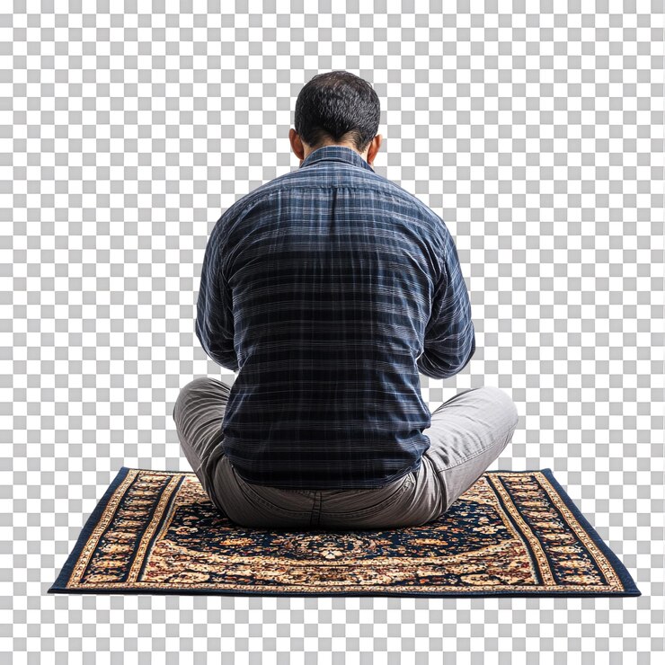 PSD a man praying on a prayer mat ideal for religious themes isolated against a transparent background