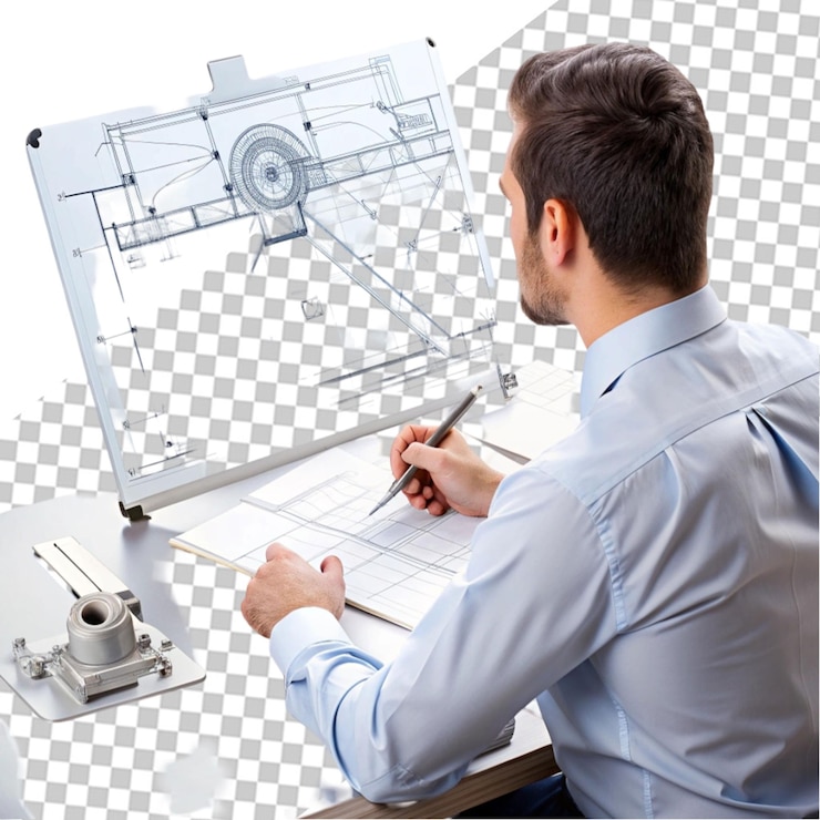 PSD man presenting virtually from his organized home workspace