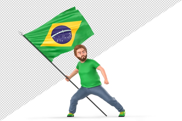 PSD man proudly holding flag of brazil. isolated on white background. 3d rendering