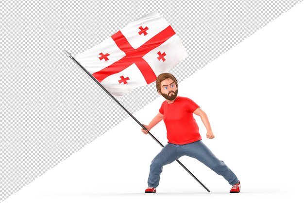 PSD man proudly holding flag of georgia. isolated on white background. 3d rendering