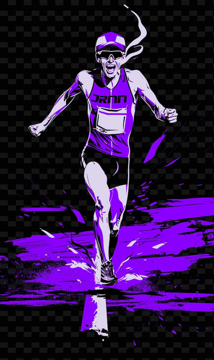 PSD a man in a purple shirt is running in a race