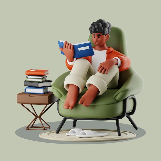 man reading a book in a cozy armchair at home