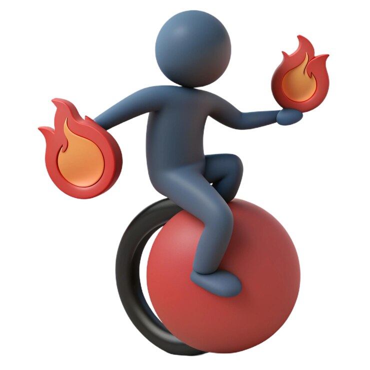 PSD a man on a red ball with flames on it