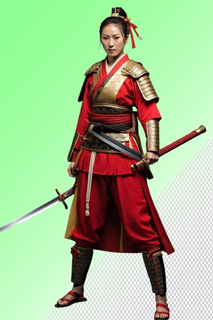 A man in a red and gold uniform is holding a sword