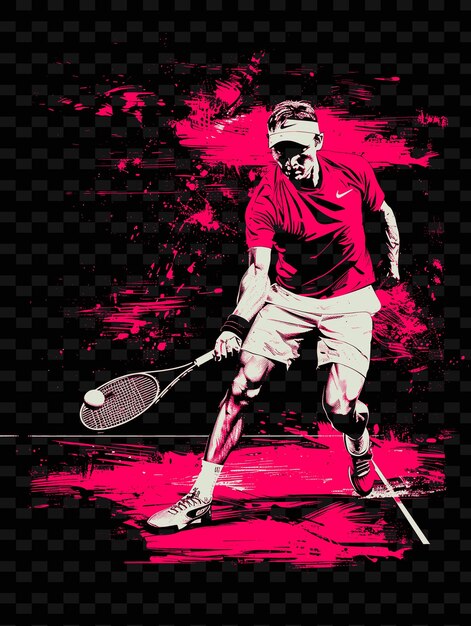 PSD a man in a red shirt is playing tennis with a red background