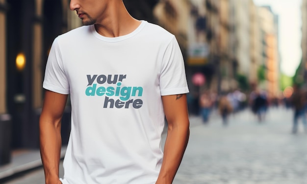 Man round neck front white tshirt mockup