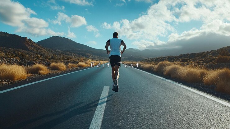 PSD man running alone on a scenic road
