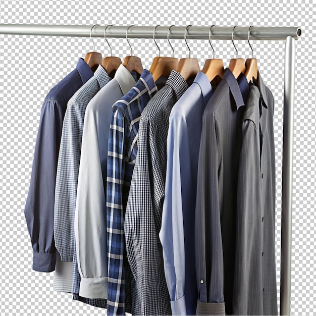 PSD man shirt hanging on a coat rack over on transparent background