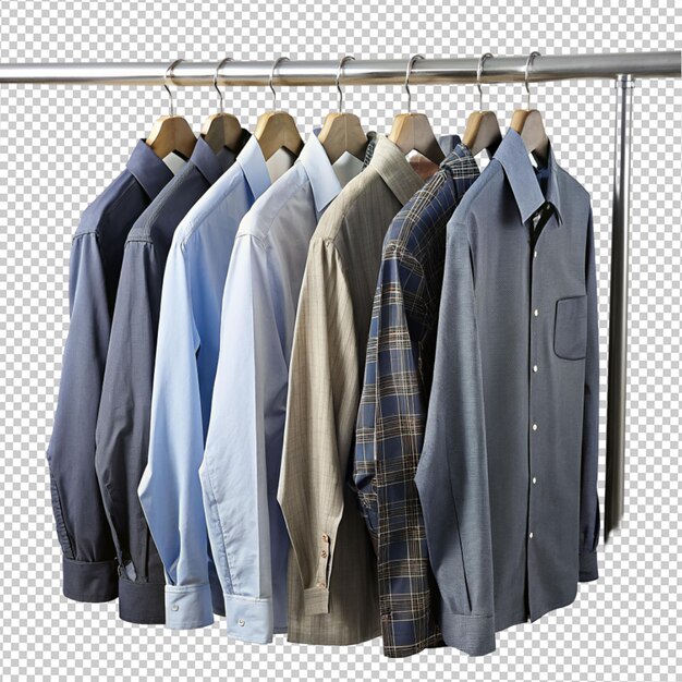 PSD man shirt hanging on a coat rack over on transparent background