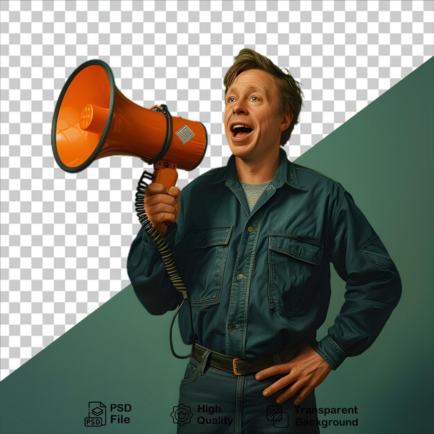 Man shouting through a megaphone isolated on transparent background include png file