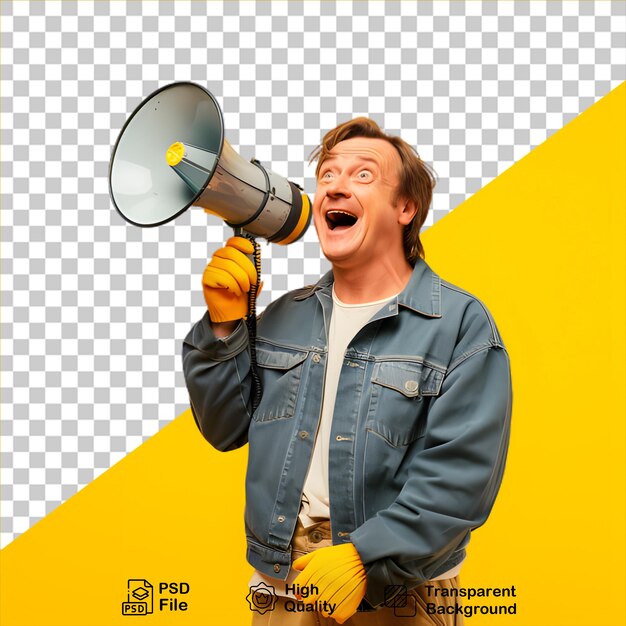 PSD man shouting through a megaphone isolated on transparent background include png file