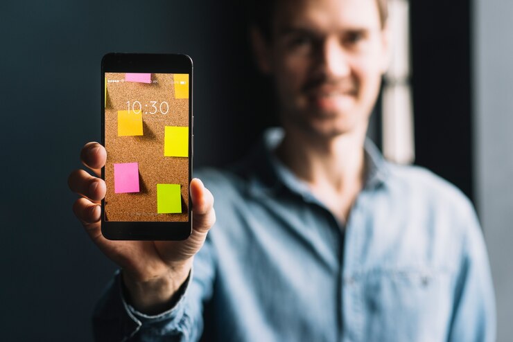PSD man showing smartphone template