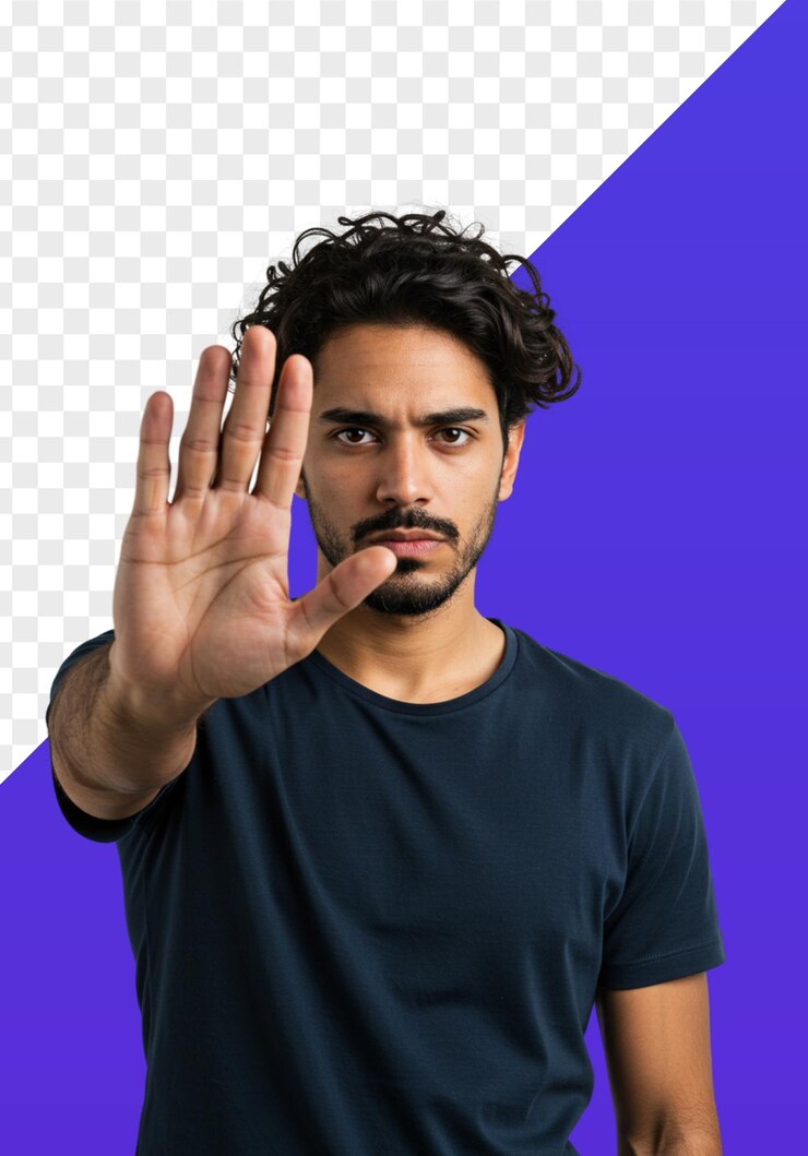 PSD man showing stop gesture