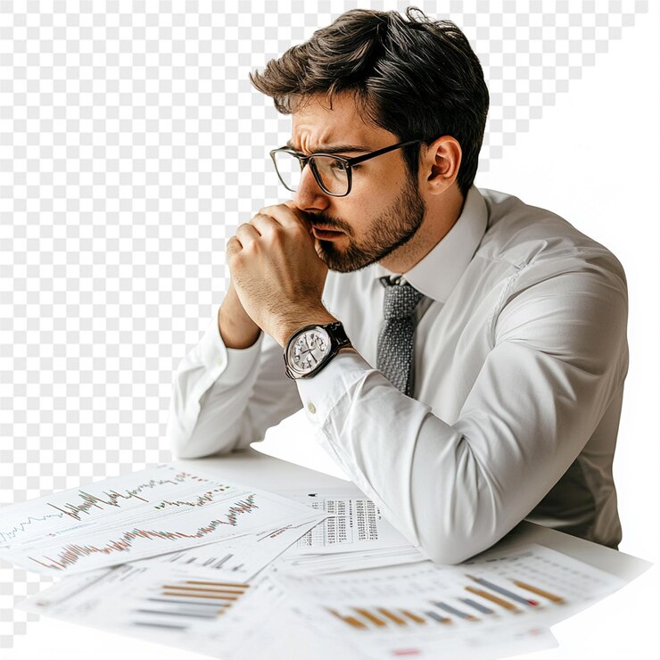 PSD a man sits at a desk with a graph that says quot financial graphs quot