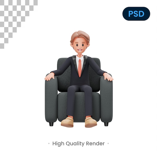 Человек сидит 3d персонаж premium psd