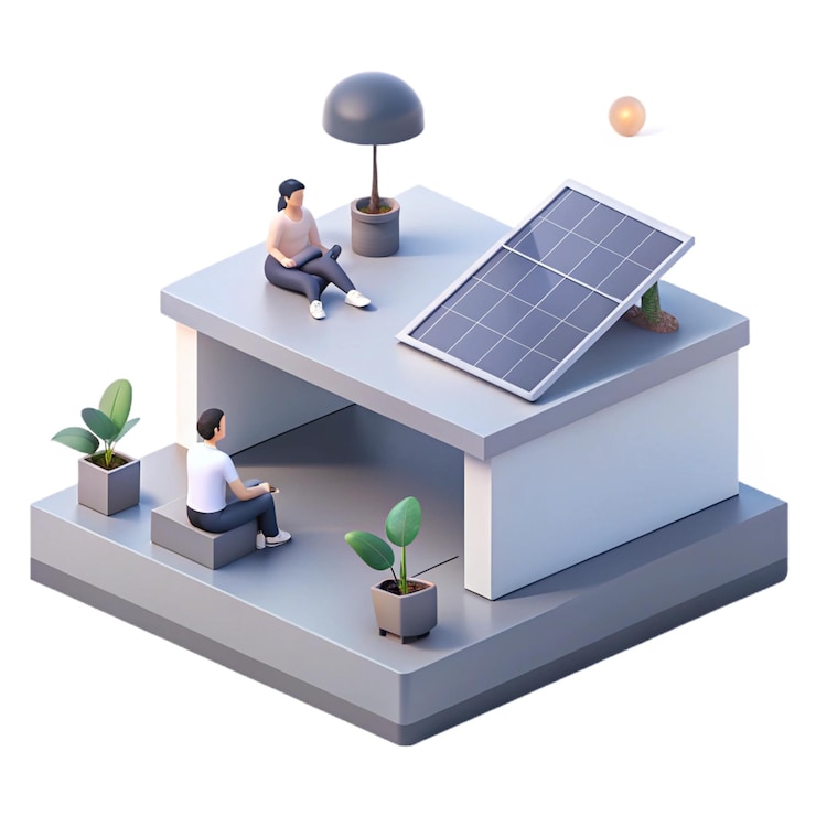 PSD a man sitting on a balcony with a solar panel on the roof