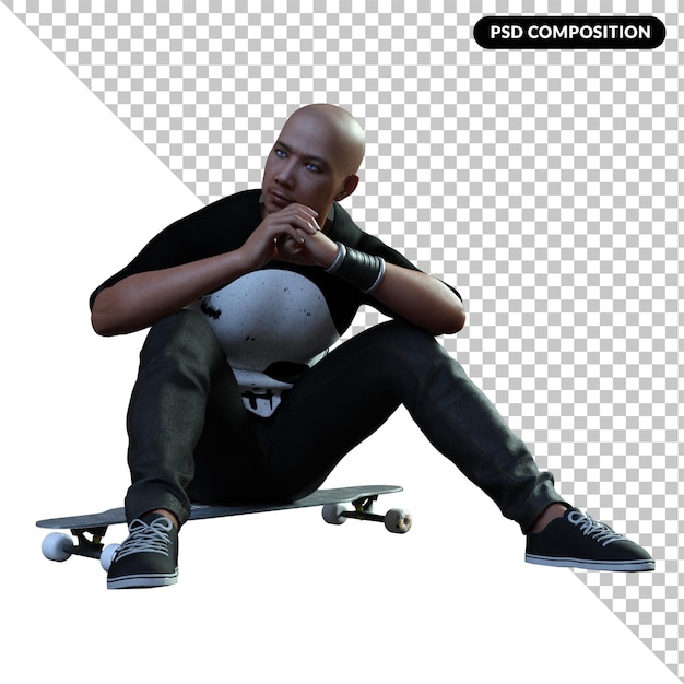 PSD a man on a skateboard isolated 3d rendering