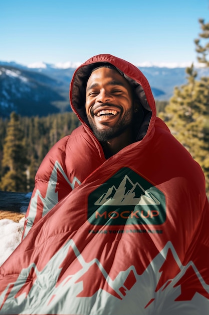 PSD man in sleeping bag mockup