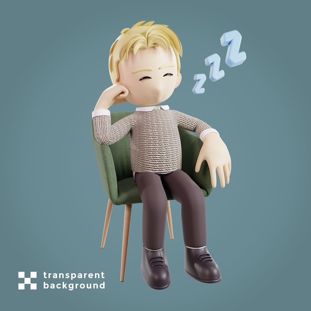 man sleeping while sitting head resting on hand 3d character