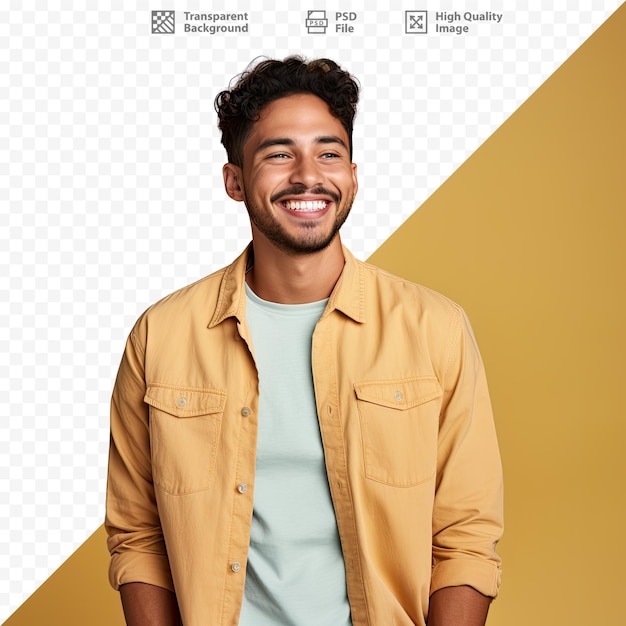 A man smiling in front of a screen that says 