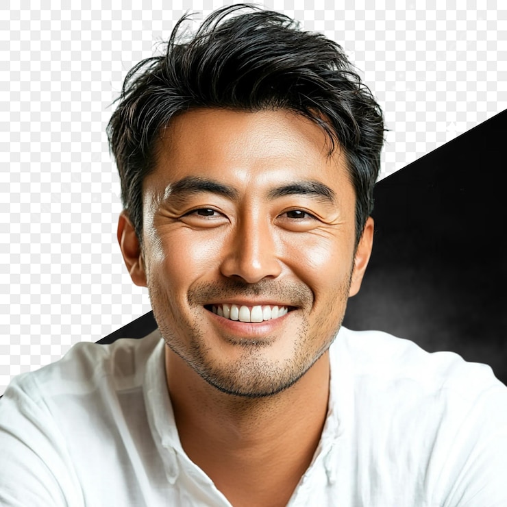 PSD 黒い背景の前で笑顔で笑顔の男