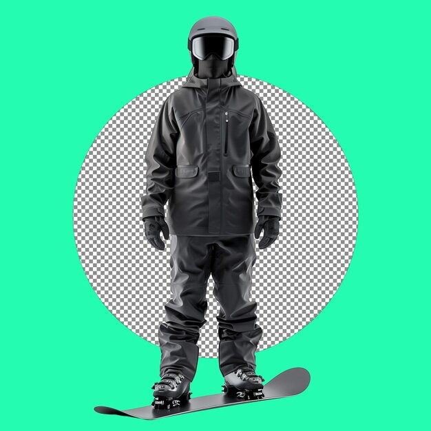 Uomo su snowboard in abbigliamento sportivo nero