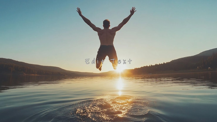PSD man springt in het meer bij zonsondergang 1