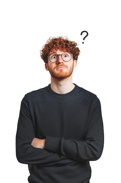 Man stands upright and looks confusedtransparent backgroundquestion markPNGclipart