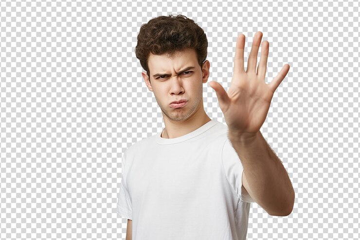 PSD man stop gesture hand on white isolated background